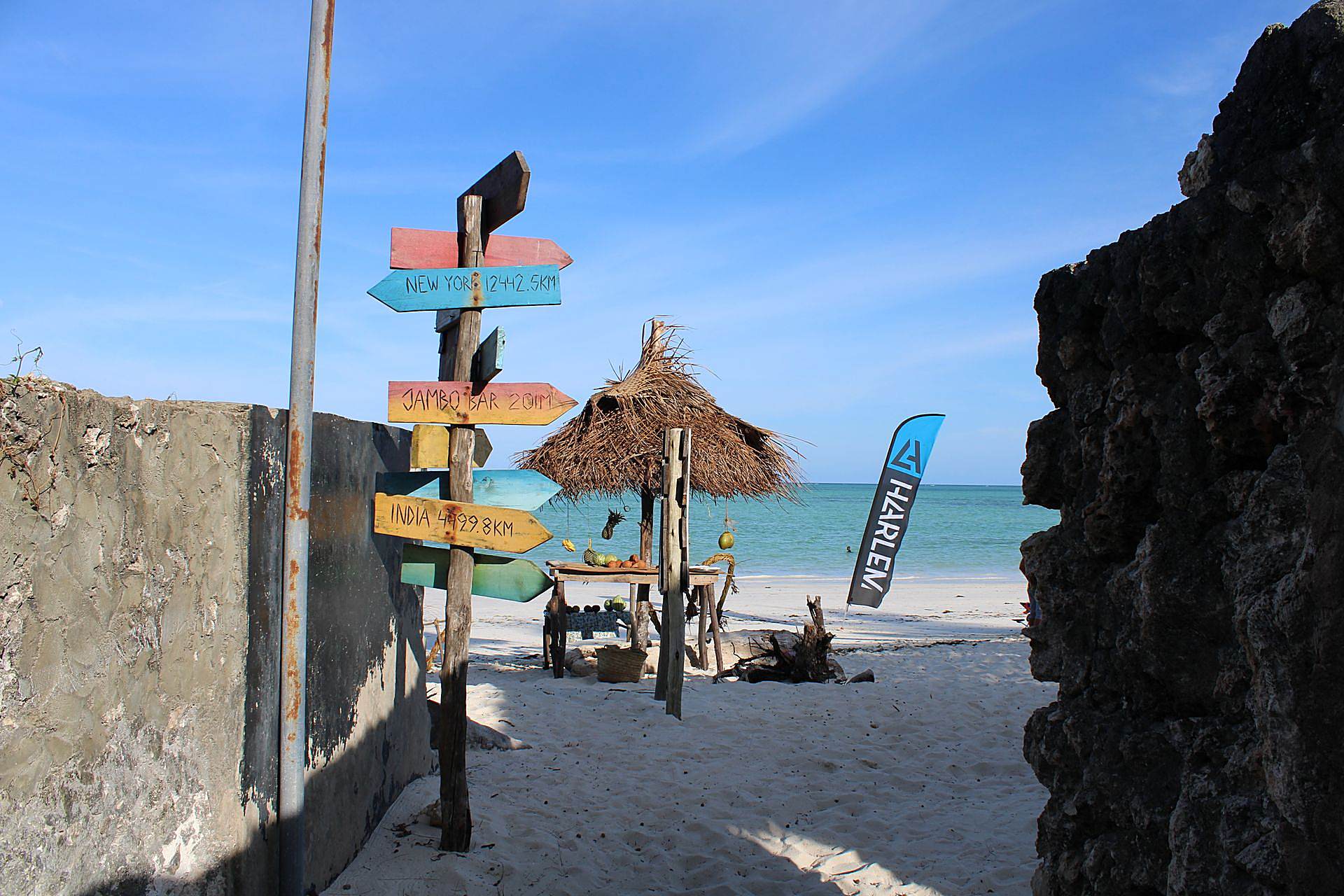 Turquoise sea and palms at Paje, Zanzibar